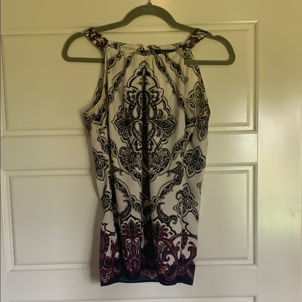 White House Black Market Black and Pink Patterned Top